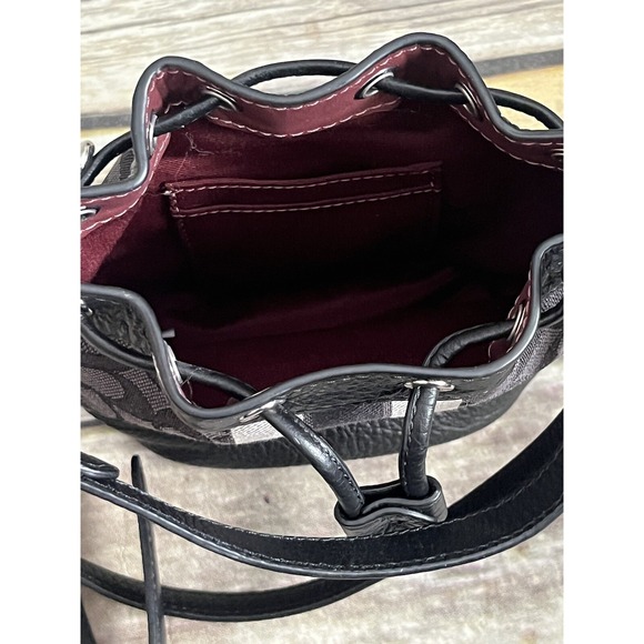 Coach Mini Dempsey Patch Bucket Bag Purse Signature Jacquard Khaki/Saddle C8322 - Picture 7 of 8